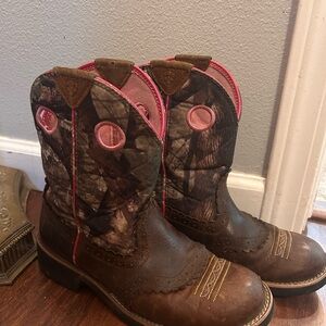 Ariat Pink and Brown Kids Pull-On Western Boots